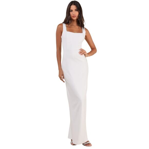 LULUS Timeless‎ Poise White Rhinestone Square Neck Backless Maxi Dress-Size XS - Picture 1 of 8